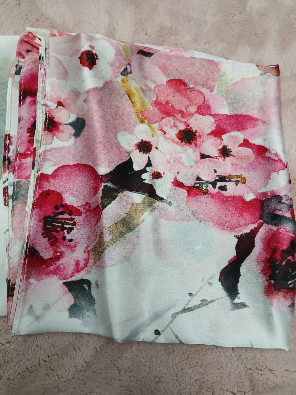 Pink Floral Satin Scarf